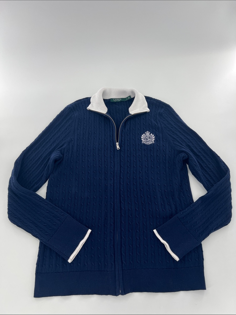 Lauren Ralph Lauren half-knit full-zip sweater embroidered heritage Preppy - Picture 4 of 10